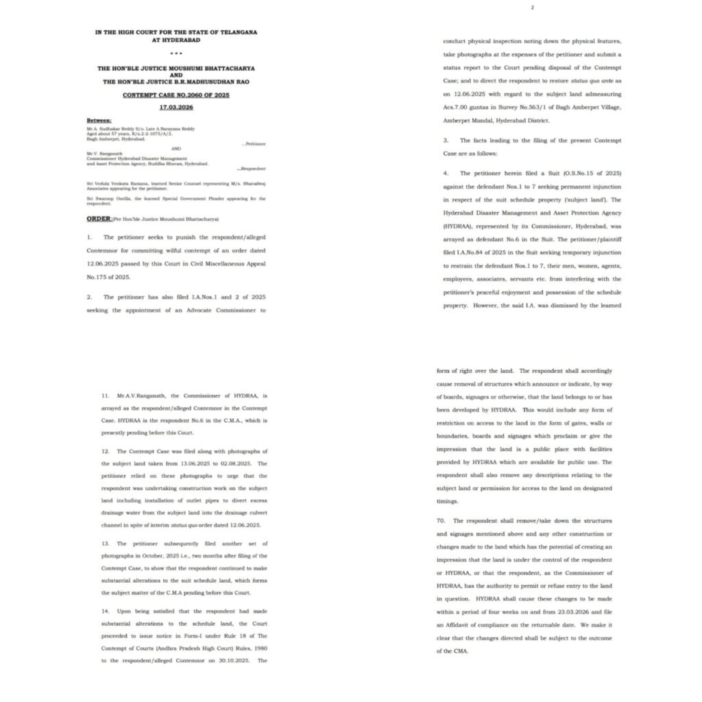 హైడ్రా కమిషనర్ రంగనాధ్‌ను కోర్టు ధిక్కరణ కేసులో దోషిగా తేల్చిన తెలంగాణ హైకోర్టు