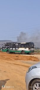 విద్యుత్ వైర్లు తగిలి ఆర్టీసీ బస్సు దగ్ధం