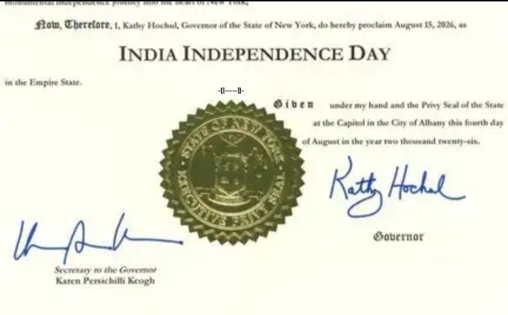 ఆగస్టు 15ను ‘భారత స్వాతంత్ర్య దినోత్సవం’గా ప్రకటించిన న్యూయార్క్