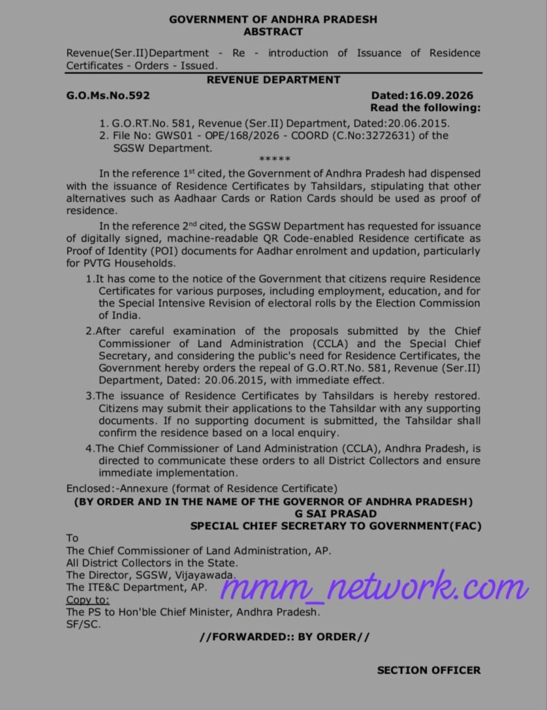 తహసీల్దార్ల ద్వారా నివాస ధ్రువీకరణ పత్రాలు జారీ